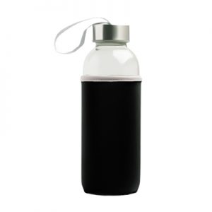 Garrafa em vidro 430ml com tampa em metal preto