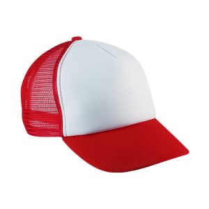 Boné 5 painéis com fivela de ajuste em plástico vermelho