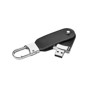 Memória USB com 8GB em imitação de pele e com mosquetão preto aberto