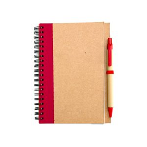 Caderno com 70 folhas de papel reciclado e caneta de tinta azul