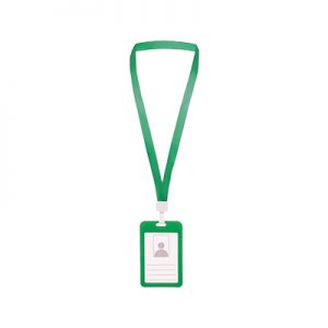 Lanyard com porta-identificação em poliéster e plástico verde