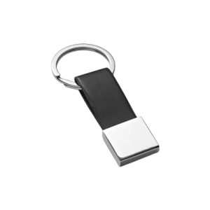 Porta-chaves de metal e imitação de pele preto