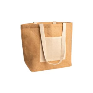 Saco em juta laminada com bolso frontal e alças longas