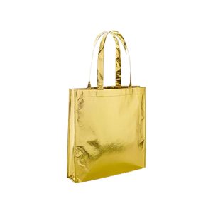 Saco em non-woven laminado brilhante com alças de 50 cm dourado